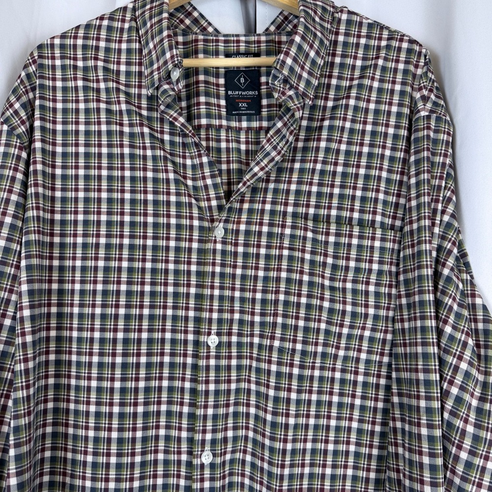 Bluffworks Meridian Plaid Dress Shirt Mens XXL Tall Classic Fit Long Sleeve